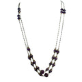 Artist-made Marais Duchess layering necklace with vibrant purple amethyst crystals, Swarovski accents, and antiqued floral end-caps – unique artisan jewelry.