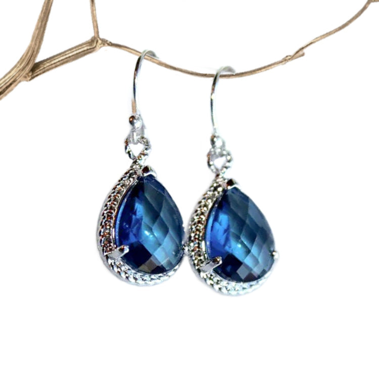 Blue jeweled teardrop statement earrings