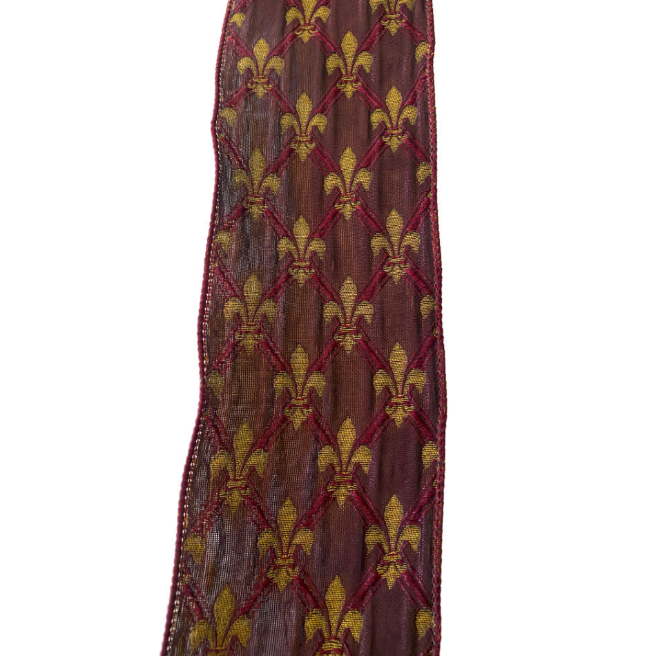 Merlot & Gilded Fleur de Lis Wired Ribbon