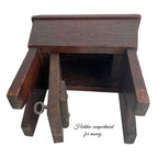 Antique wood money coin bank with hidden access and key