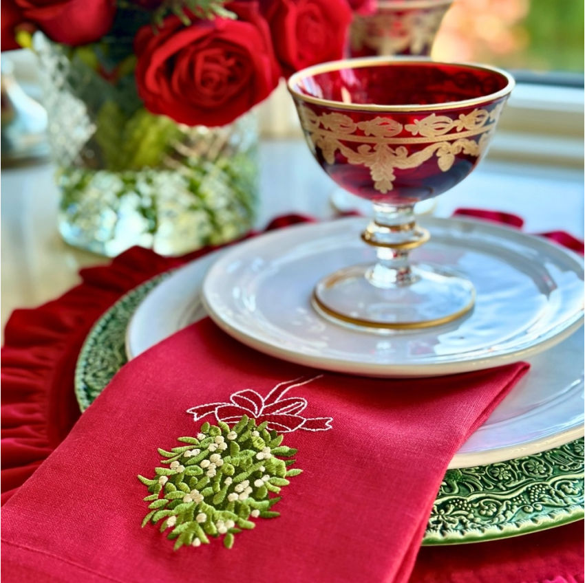 Holiday Mistletoe Ball Tri-Fold Napkin Set of 2