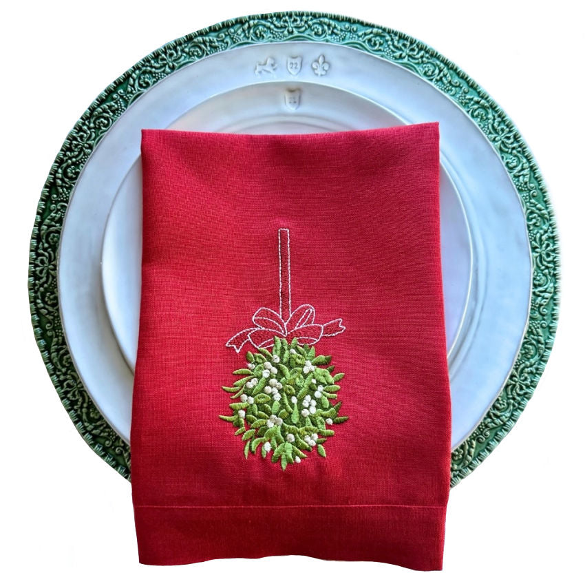 Holiday Mistletoe Ball Tri-Fold Napkin Set of 2