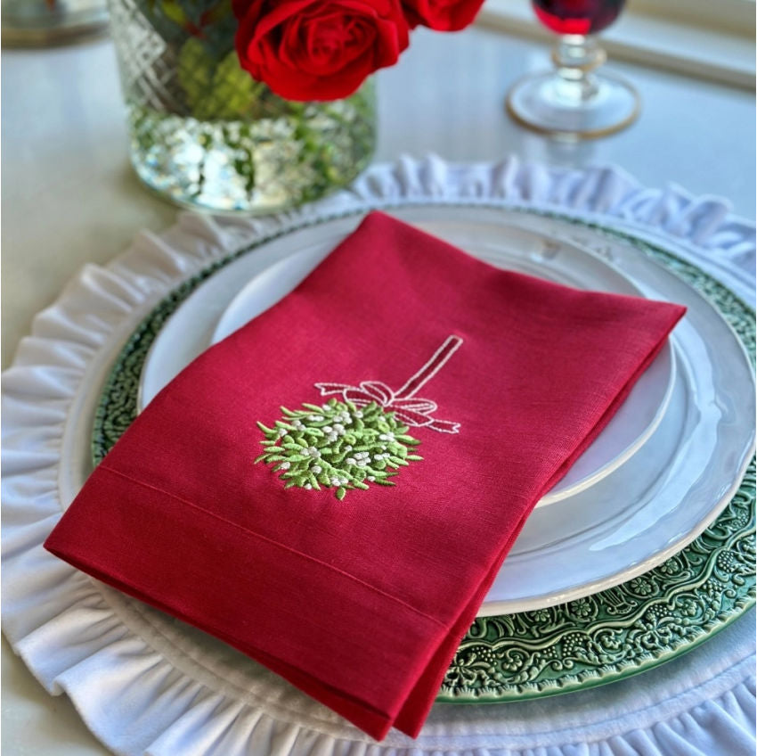 Holiday Mistletoe Ball Tri-Fold Napkin Set of 2