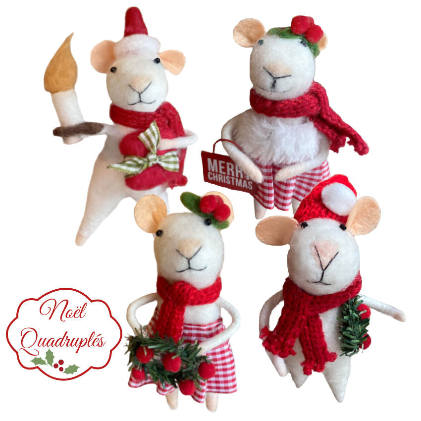 Holiday felted mice set of 4