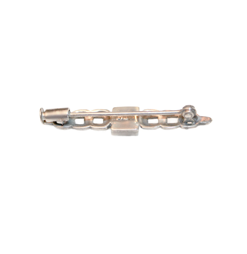 Nostalgic Sterling Silver Bar Pin with Black Onyx Stone and Marcasites