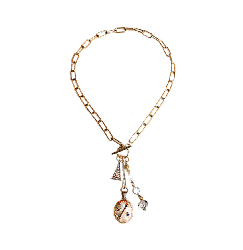 Objet Trouvé Antique Oval Locket &amp; Fob Charm Necklace in Gold