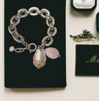 Sterling Charm Bracelet with Rose quartz charm