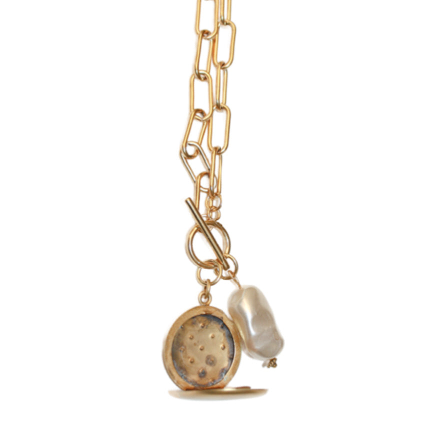 Objet Trouvé Antique Yellow & White Gold Locket Charm Necklace in Gold