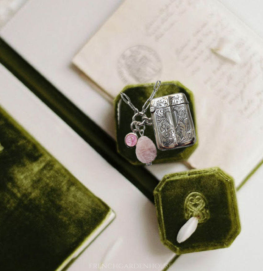 Objet Trouvé Antique Sterling Match Safe with Heart Charm Necklace