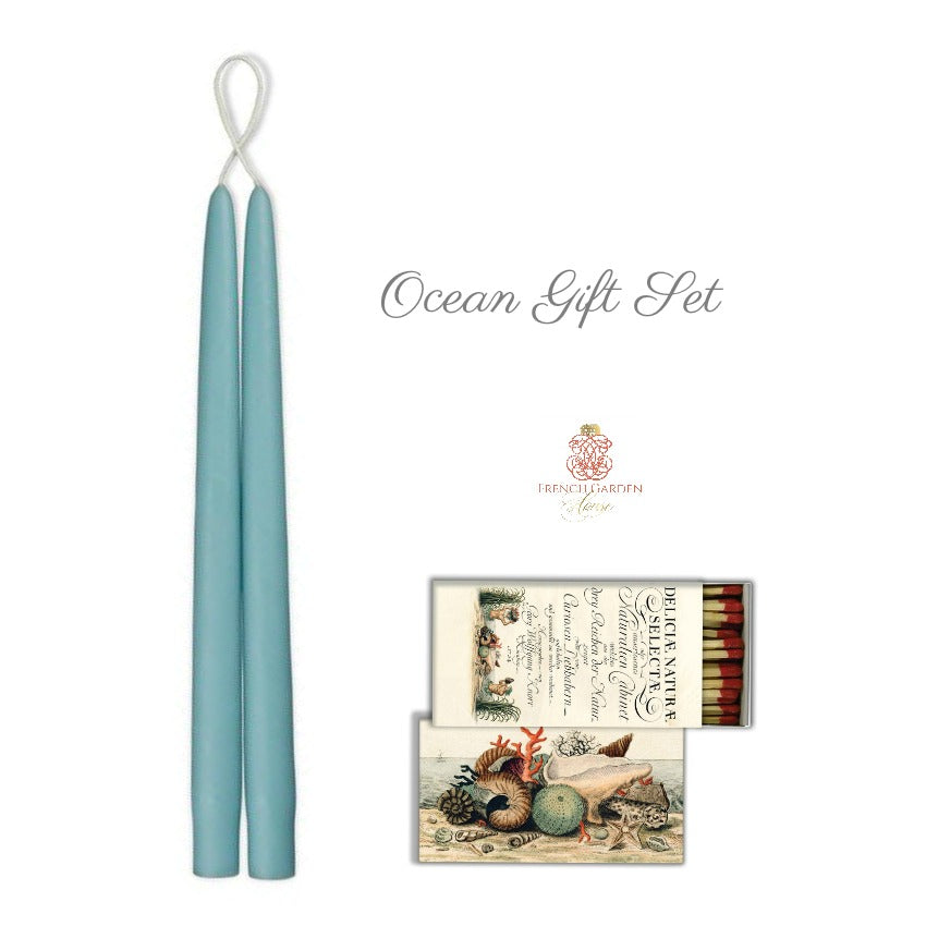 soft beach blue candle set with matches