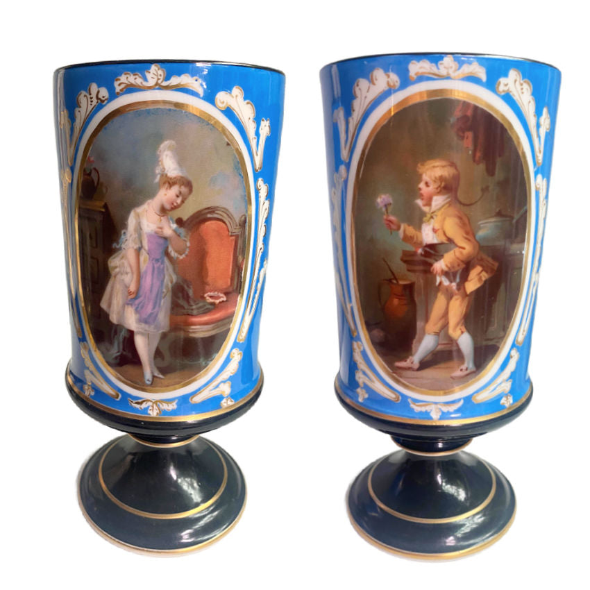 Pair of Antique French Sevres Style Sky Blue Vases