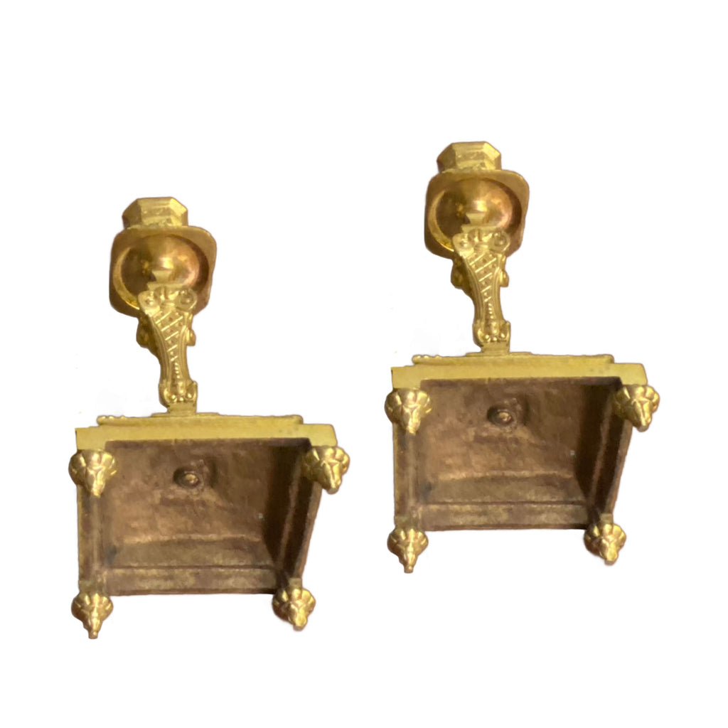 Pair Antique Gilt Brass Candlesticks French Empire Style