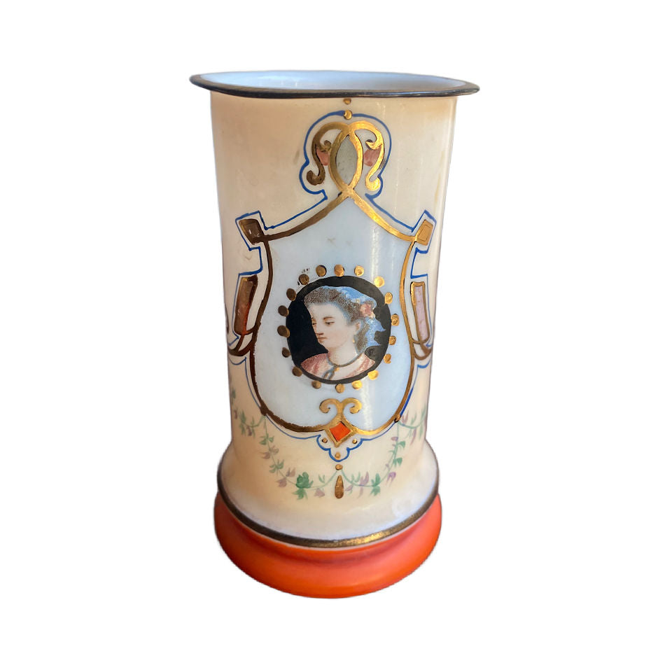 Antique decorative opaline vases with painted portraits and gilding