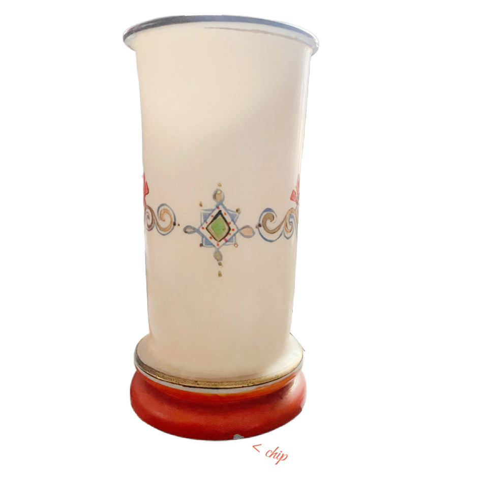Antique decorative opaline vases with painted portraits and gilding base