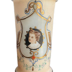 Hand painted lady portrait opaline mantel vase with gilt decoration detail close up showing hand painted