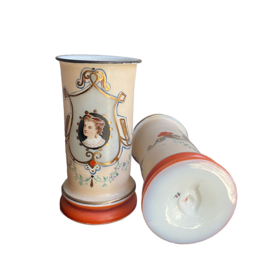 Matched pair nineteenth century portrait mantel vases