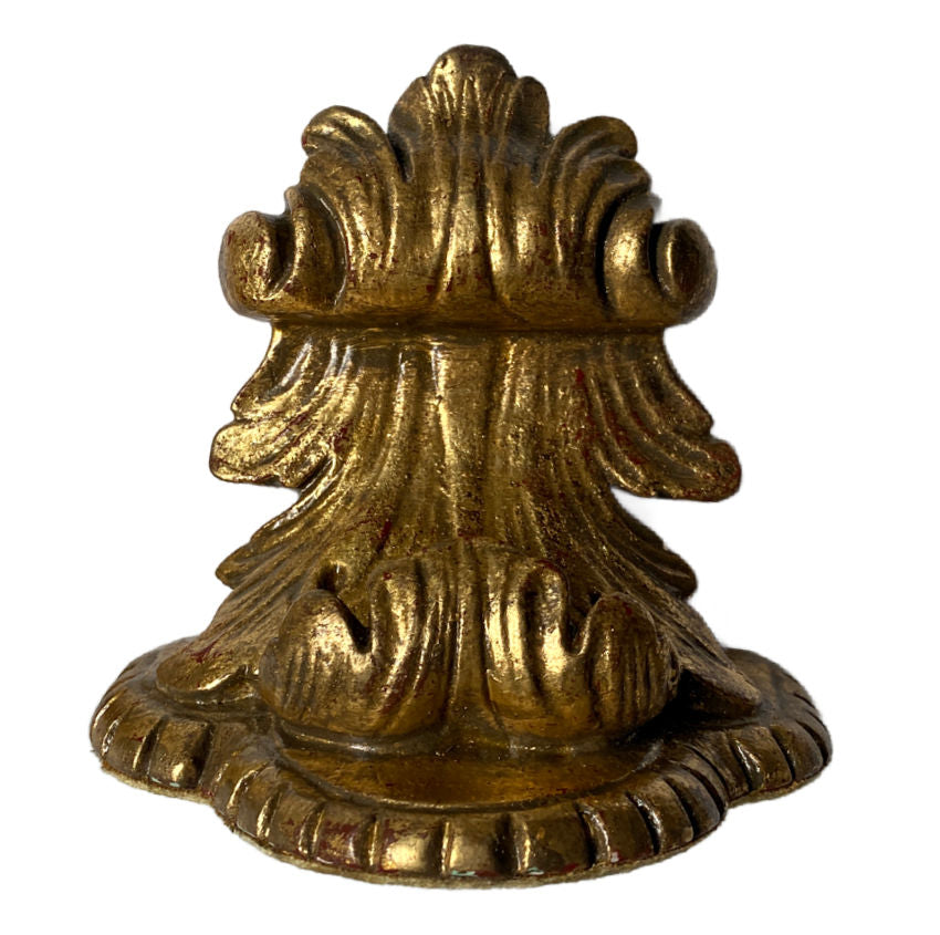 Pair of vintage Italian gilt plaster brackets, with acanthus detail and warm patina. Elegant wall décor for displaying art or adding Italian charm.