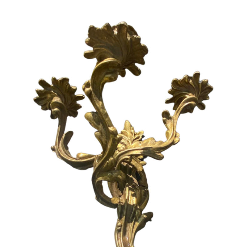 Pair French Louis XV Style Bronze Wall Sconces