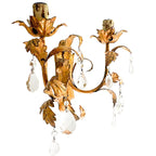 Pair Vintage Italian Gilt Tole Palm Frond Two Arm Sconces