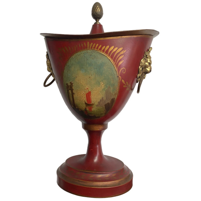 19th Century Frnch Napoleon III Red Tole Chestnut Urns