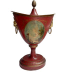Antique French toleware urns with gilded accents front detail