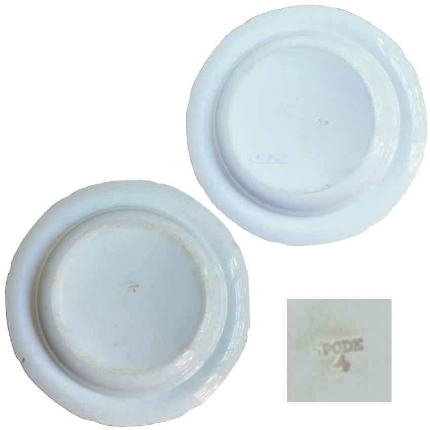 Pair of Regency Spode ceramic plates blue pearlware antique England marked