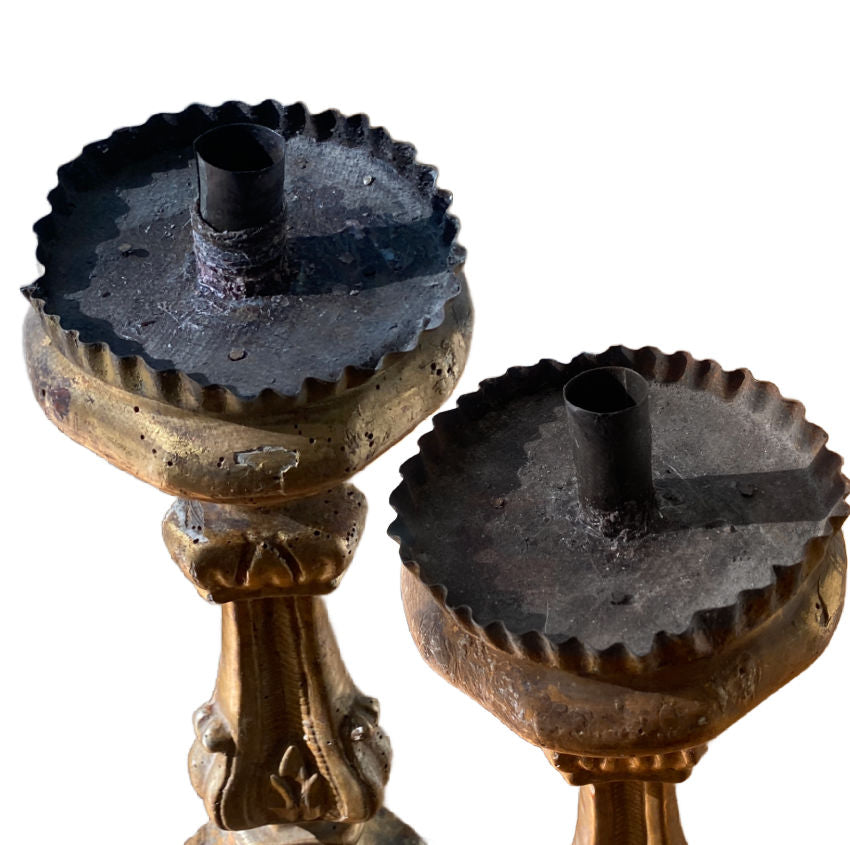 Pair of Large Early 19th-Century French Gilt Altar Candlesticks