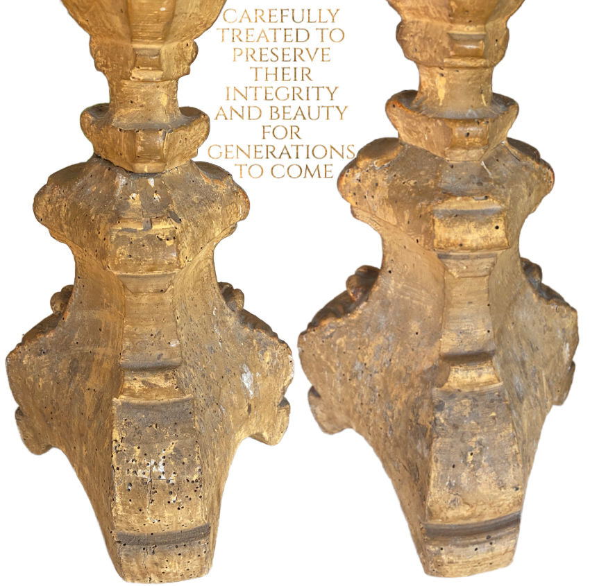 Pair of Large Early 19th-Century French Gilt Altar Candlesticks