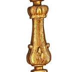 Large 19th-century French gilt altar candlesticks in complementary sizes with gilded fronts. Elegant and luminous, perfect for mantels or luxury interiors.