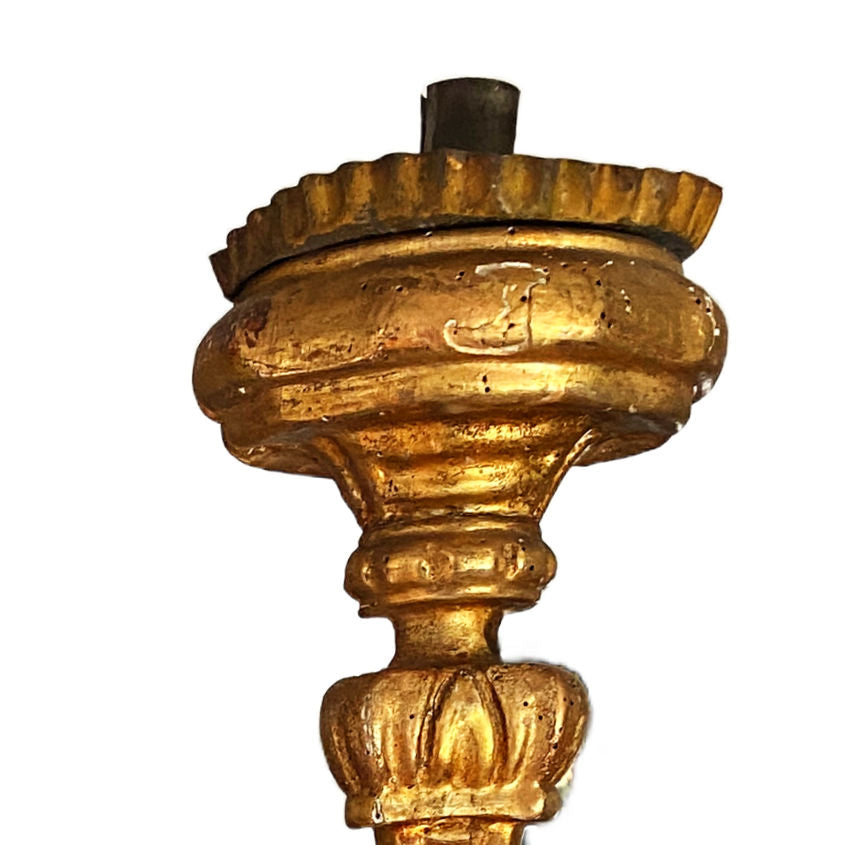 19th century, antique French, gilt candlesticks, altar candlesticks, large pair, complementary sizes, French gilded, mantel decor, collectible, luxury antique, French antiques, objet d’art, religious decor, elegant home decor