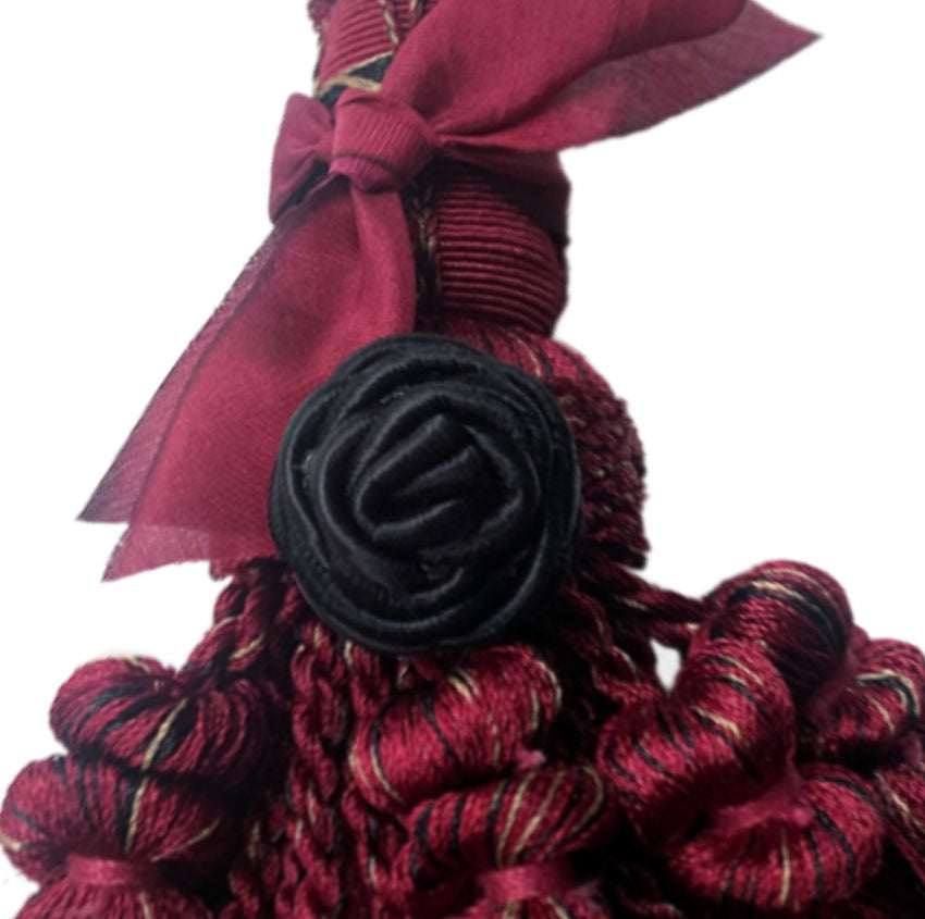 Parisian tassel, burgundy tassel, antique key, French key, French décor accent, woven tassel, Paris décor, French country style, decorative tassel, French accessories, vignette styling, antique French décor, FrenchGardenHouse style, unique French find
