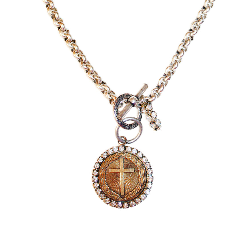 Parisian Atelier French Faith Medallion Charm Necklace