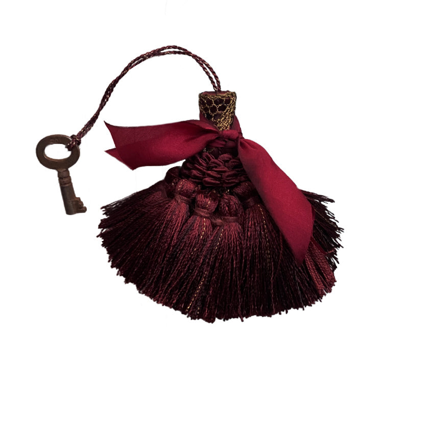 Parisian Atelier Small Merlot Tassel with Antique Desk Key