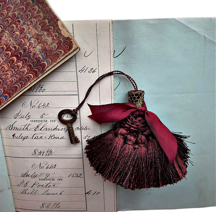 Parisian Atelier Small Merlot Tassel with Antique Desk Key