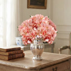 Parisian Florist two-toned pink hydrangea stems in antique French silver vase