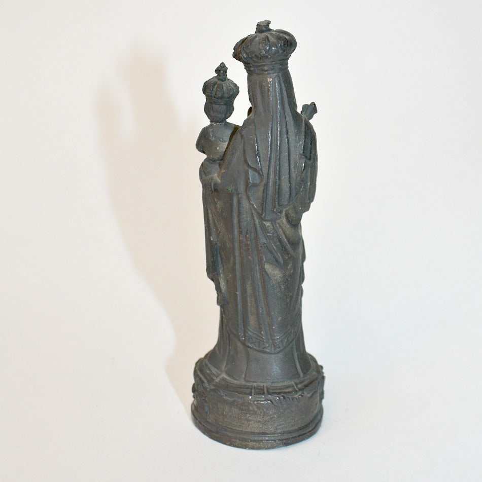 Antique French Metal Madonna & Child Figure Crown du Chene