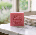 Petite Marseille Cube Soap - Fruits Rouges in a French bathroom with linen towels