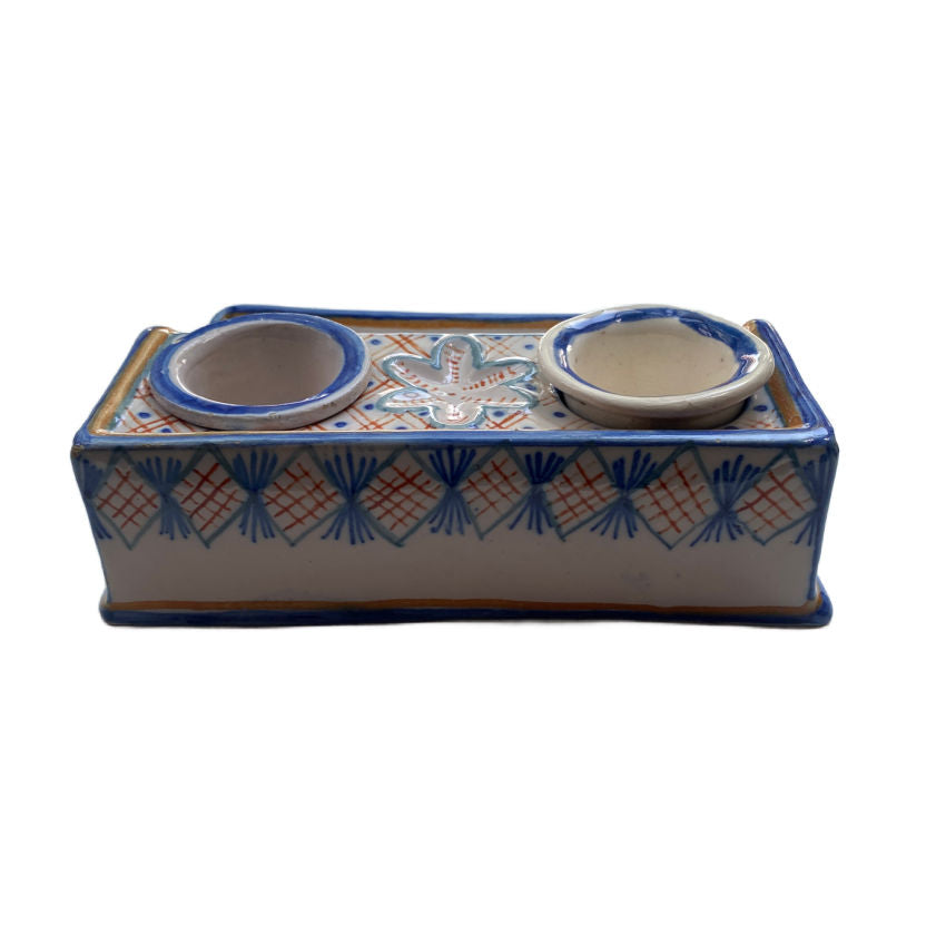 Quimper Hand Painted & Signed Inkwell & Pen Holder, Brittany, France
