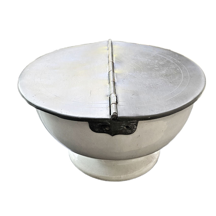 Large antique ironstone serving bowl with fitted metal cover