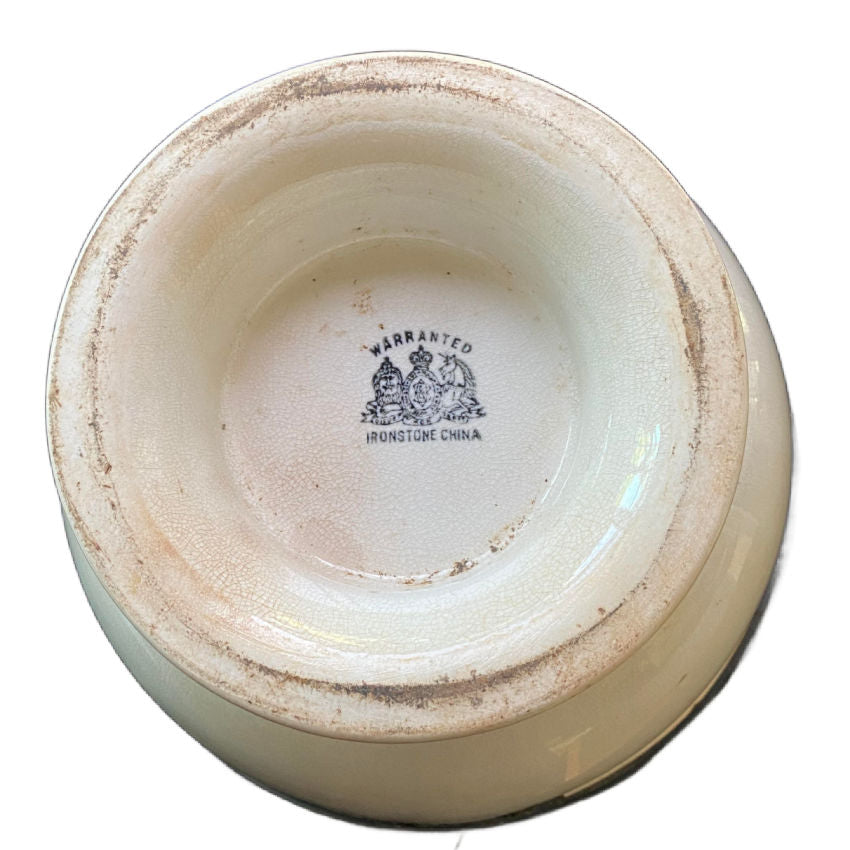 19th century ironstone covered divided serving bowl marked O & B 1870's