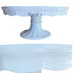 Antique English ironstone cake stand with graceful pedestal base , rare collector scalloped 