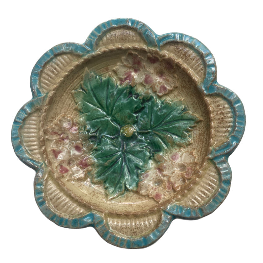 antiuqe majolica small dish rare find