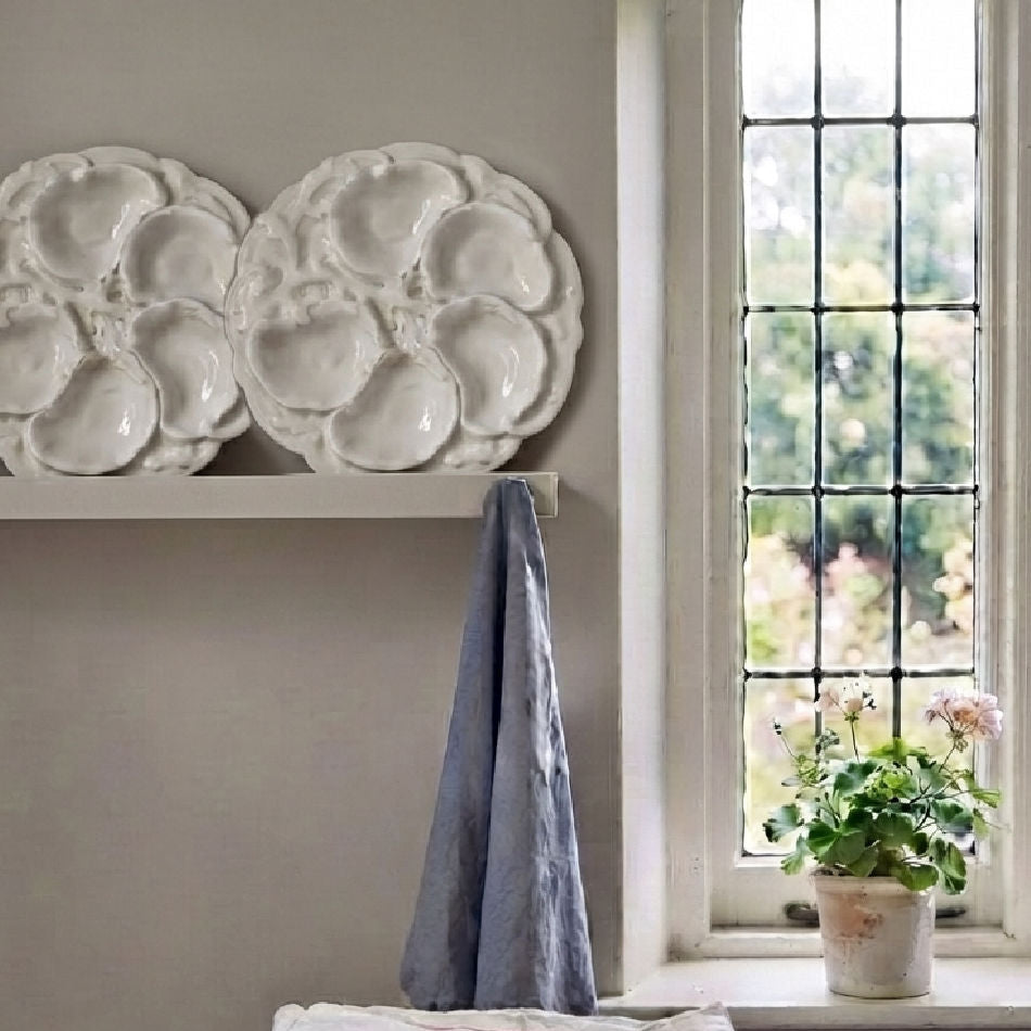 Rare 19th Century French Limoges Oyster Plate — All-White Relief Porcelain
