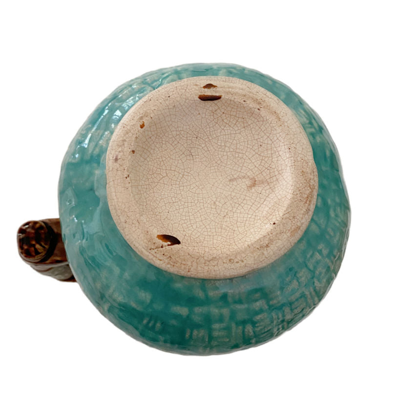 Rare Antique Aesthetic Movement Turquoise Apple Blossom Majolica Pitcher