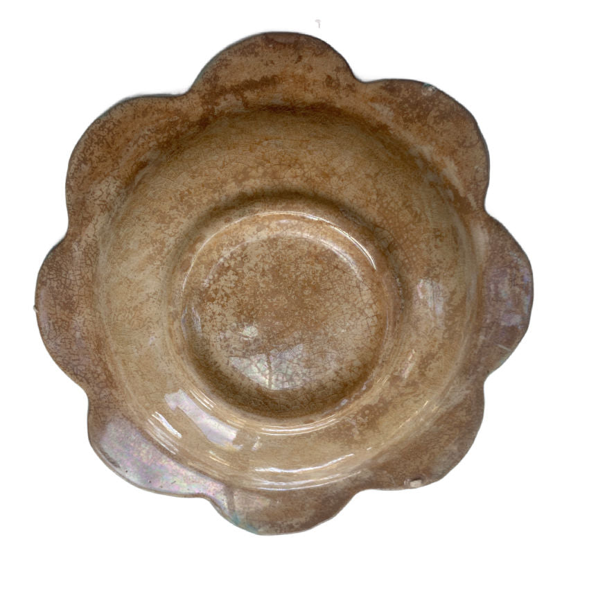 Rare Antique Majolica Leaf and Floral Scalloped Plate