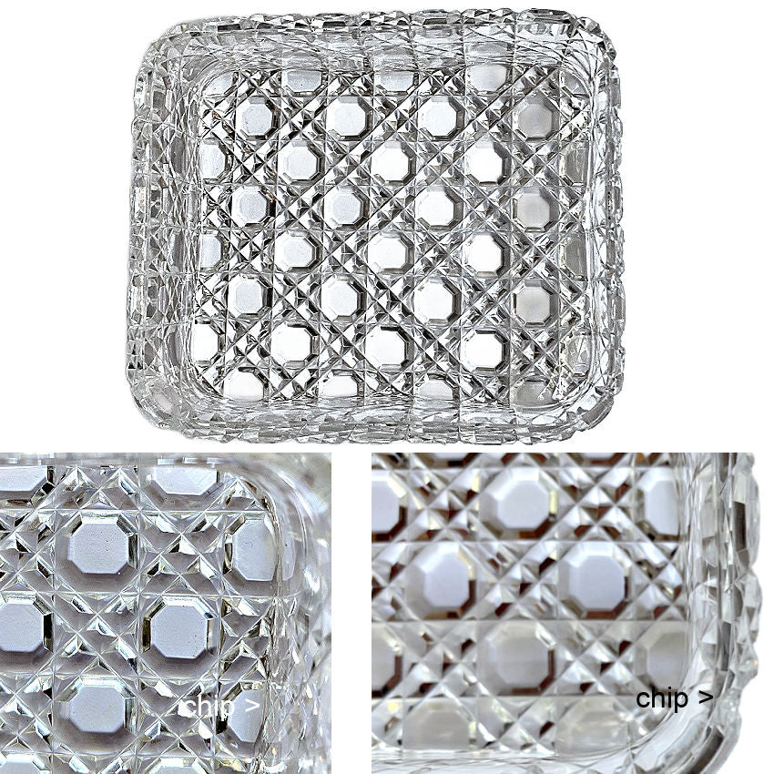 Antique English sardine server open view crystal liner reflective interior