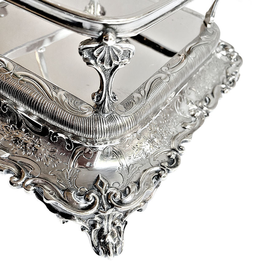 Mappin & Webb silver server ornate base scrolled feet elegant antique dish