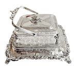 Antique Mappin & Webb sardine server silver plate shell finial raised base
