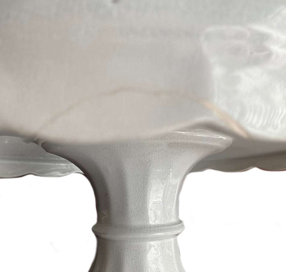 Rare Antique White Ironstone Crenelated Edge Cake Pedestal Stand