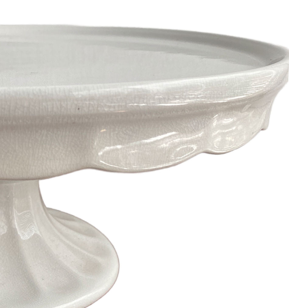Rare Antique White Ironstone Crenelated Edge Cake Pedestal Stand
